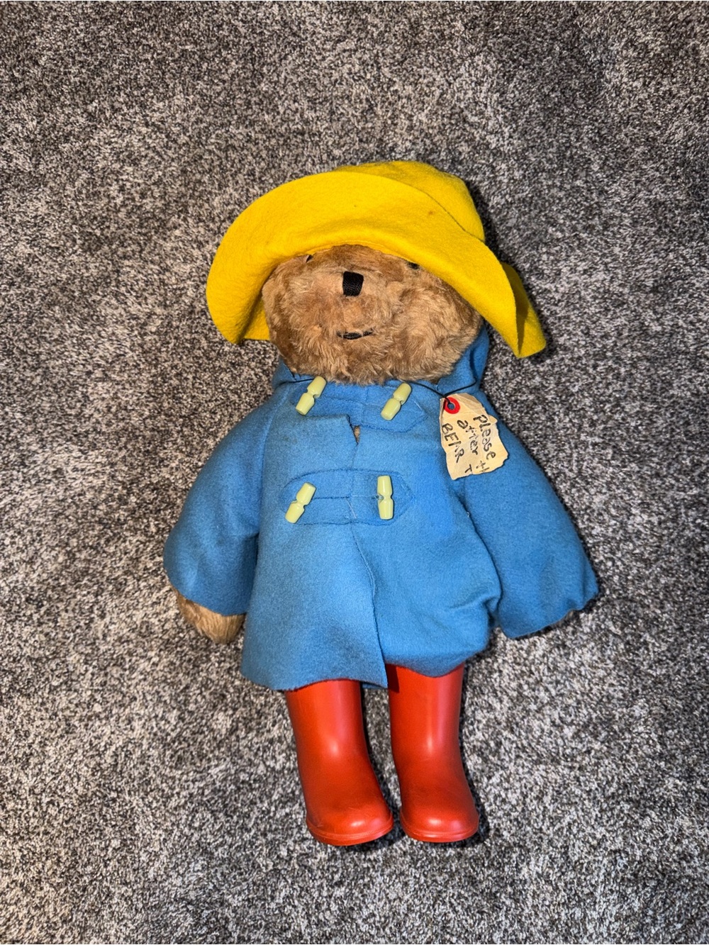 1970’s 18” Paddington Bear Blue Coat & Yellow Hat Plush with Red Boots
